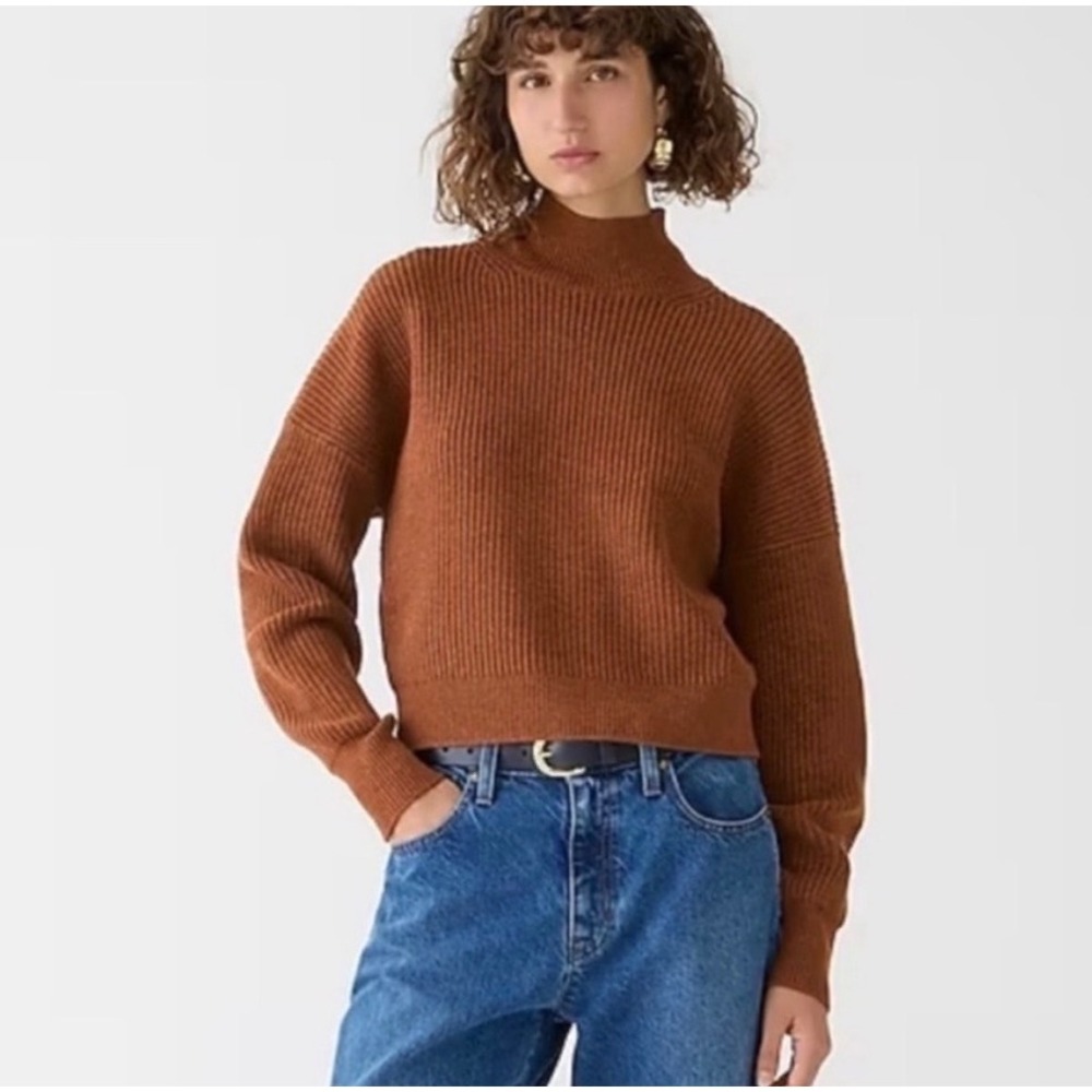 J. Crew Ribbed Mockneck Crop Sweater Womens XS Brown Cozy Soft Viscose BV348‎